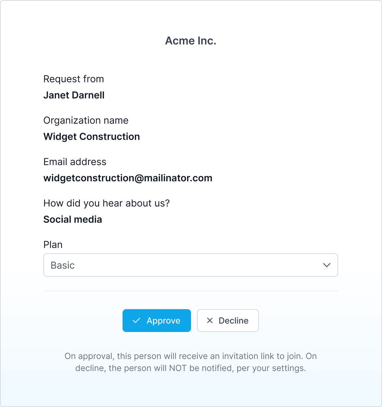 Client sign-up form