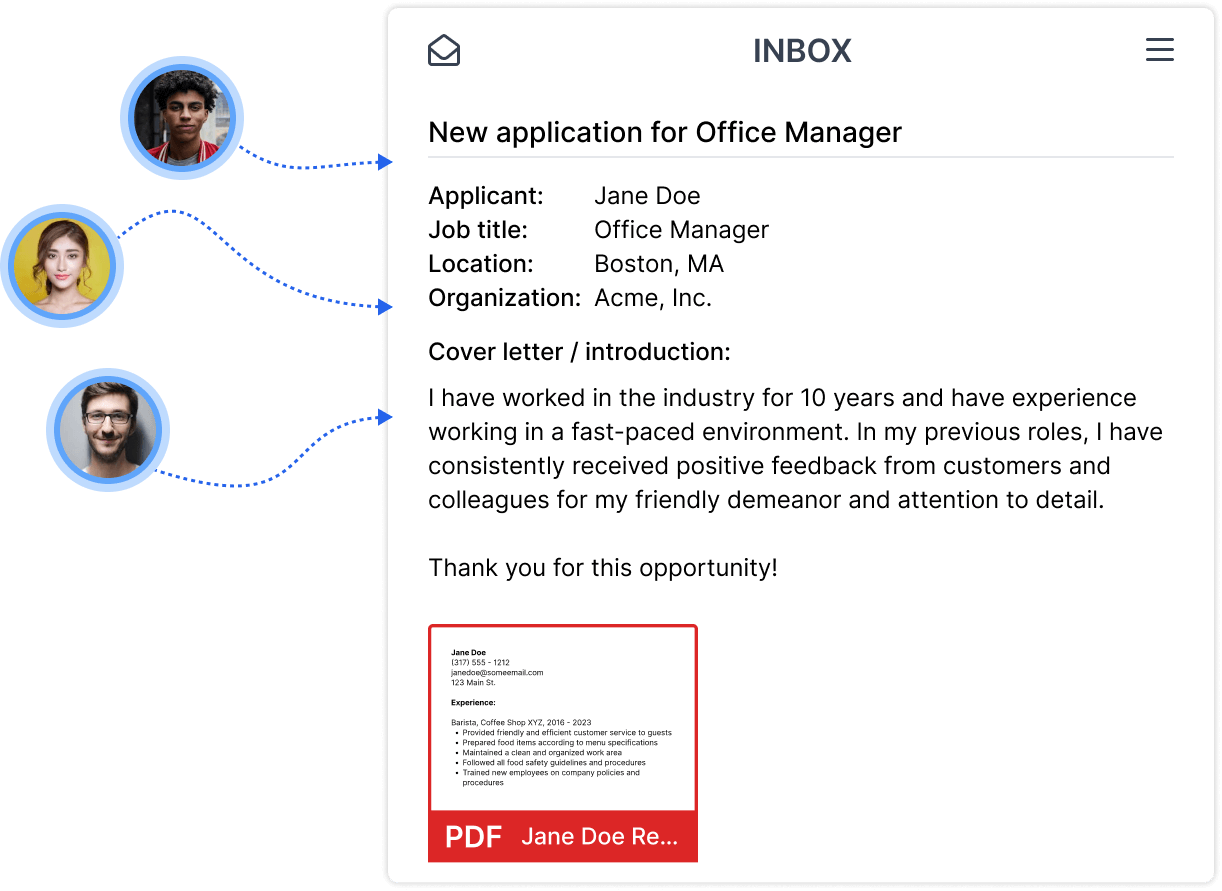 Resumes come to your inbox