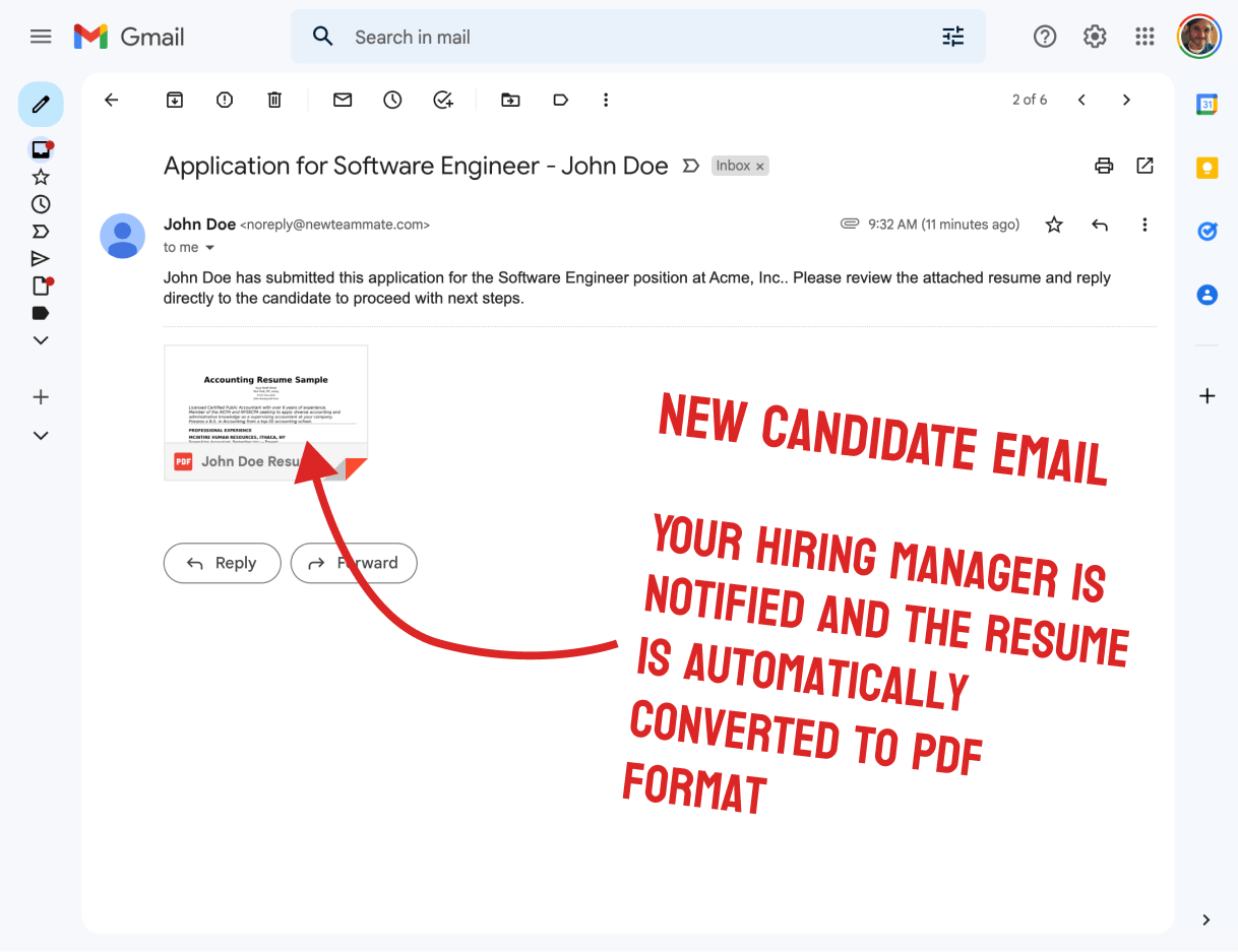 Email notification screenshot