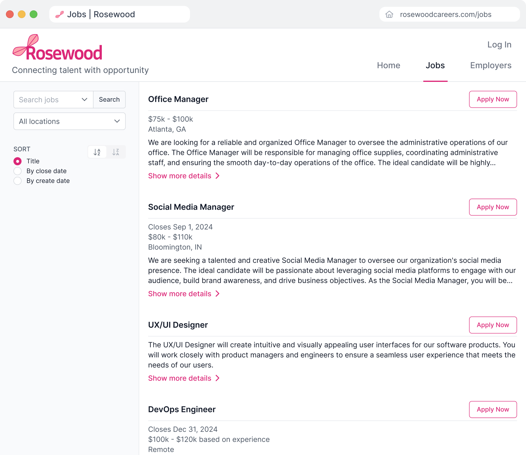 Portal jobs page