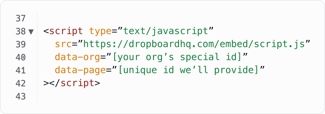 HTML script to embed Dropboard